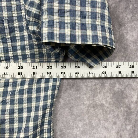 Chaps Ralph Lauren Button Down Shirt Mens M Blue Plaid Seersucker EZ Care VTG - Picture 8 of 9
